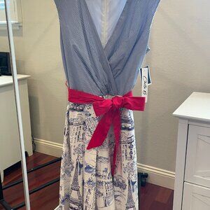 Sleeveless Cotton Dress With Parisian Print Skirt